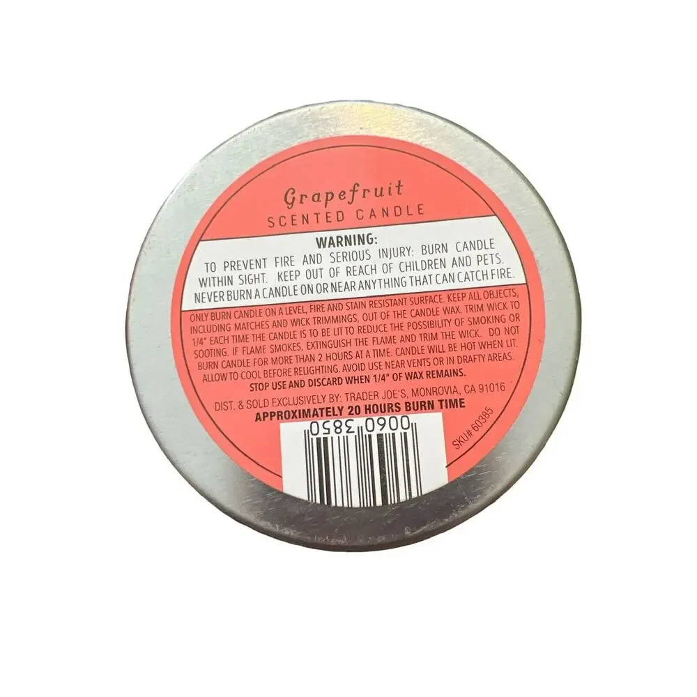 2 Trader Joe’s Grapefruit Scented Candle in Tin Can 5.7oz each